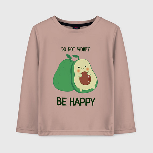 Детский лонгслив Dont worry be happy - avocado / Пыльно-розовый – фото 1