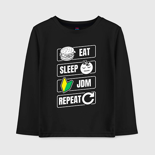 Детский лонгслив Eat sleep JDM repeat / Черный – фото 1