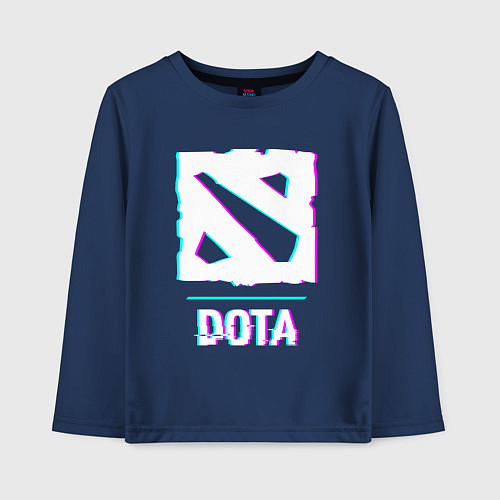Детский лонгслив Dota в стиле glitch и баги графики / Тёмно-синий – фото 1