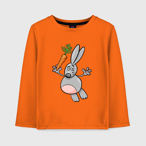 Детский лонгслив Заяц с морковкой в полете / Оранжевый – фото 1