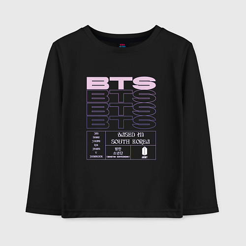 Детский лонгслив BTS kpop group info / Черный – фото 1
