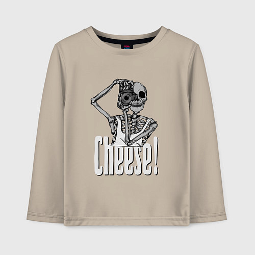 Детский лонгслив Скелет с фотоаппаратом - скажи сыр / Миндальный – фото 1