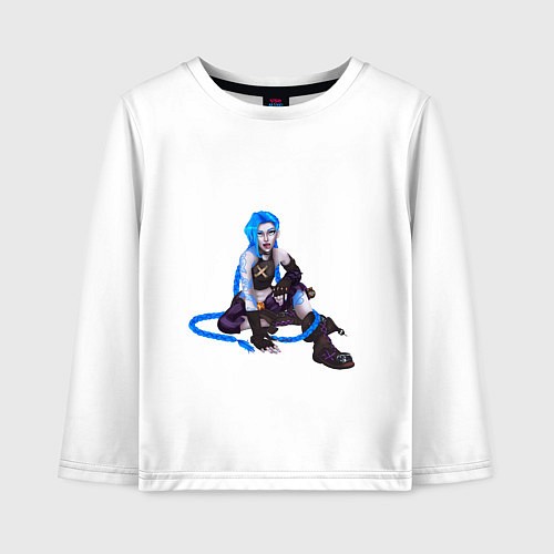 Детский лонгслив Jinx сидит показывает язык / Белый – фото 1