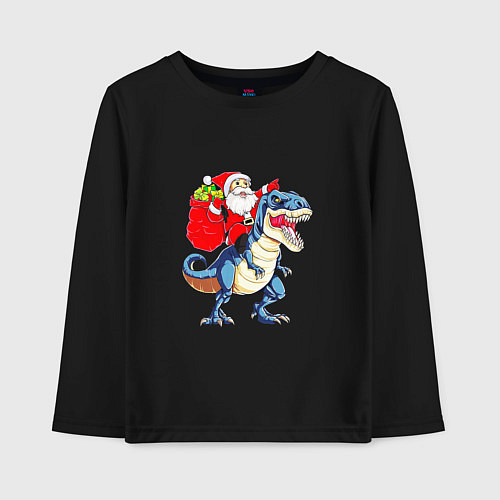 Детский лонгслив Father Christmas on a dinosaur / Черный – фото 1