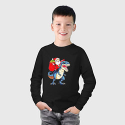 Лонгслив хлопковый детский Father Christmas on a dinosaur, цвет: черный — фото 2