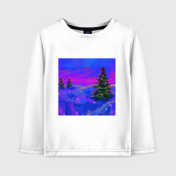 Лонгслив хлопковый детский Новогодний пейзаж с ёлкой, цвет: белый