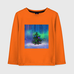 Детский лонгслив Новогодняя ёлка и пейзаж