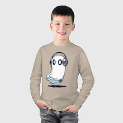 Лонгслив хлопковый детский Прикольный призрак в наушниках, цвет: миндальный — фото 2
