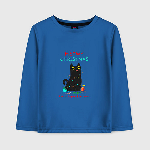 Детский лонгслив Meowy christmas and a happy purr year holiday / Синий – фото 1
