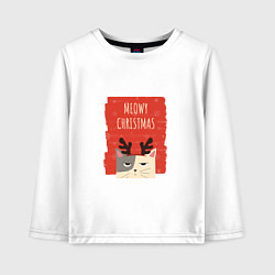 Лонгслив хлопковый детский Meowy christmas, цвет: белый