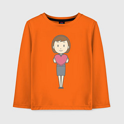 Лонгслив хлопковый детский Офисная леди держит сердечко, цвет: оранжевый