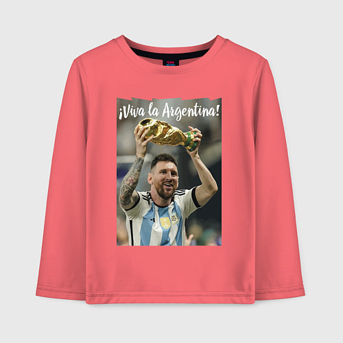 Детский лонгслив Lionel Messi - world champion - Argentina / Коралловый – фото 1