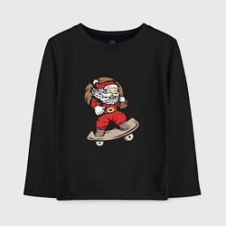 Лонгслив хлопковый детский Санта на скейте с подарками, цвет: черный