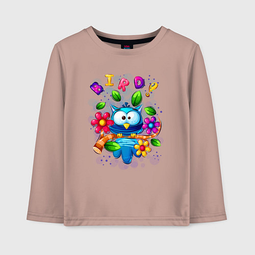 Детский лонгслив Птица на ветке и цветы / Пыльно-розовый – фото 1