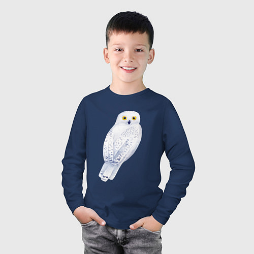 Детский лонгслив Белая полярная сова / Тёмно-синий – фото 3