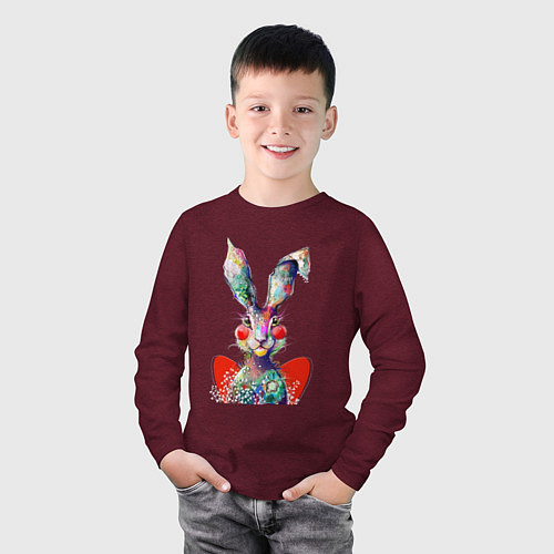Детский лонгслив Влюблённый акварельный заяц с сердцем / Меланж-бордовый – фото 3