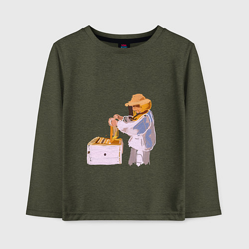 Детский лонгслив Пчеловод и его пасека / Меланж-хаки – фото 1