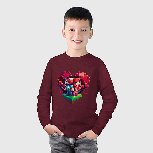 Детский лонгслив Влюбленные в Minecraft / Меланж-бордовый – фото 3