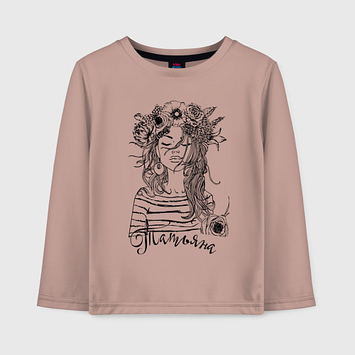 Детский лонгслив Татьяна в венке из летних цветов / Пыльно-розовый – фото 1