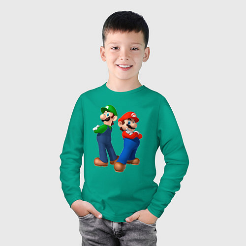 Детский лонгслив Марио и Луиджи / Зеленый – фото 3