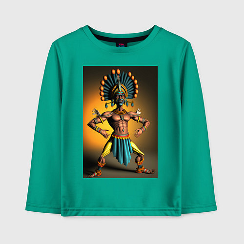 Детский лонгслив Танцующий индеец / Зеленый – фото 1