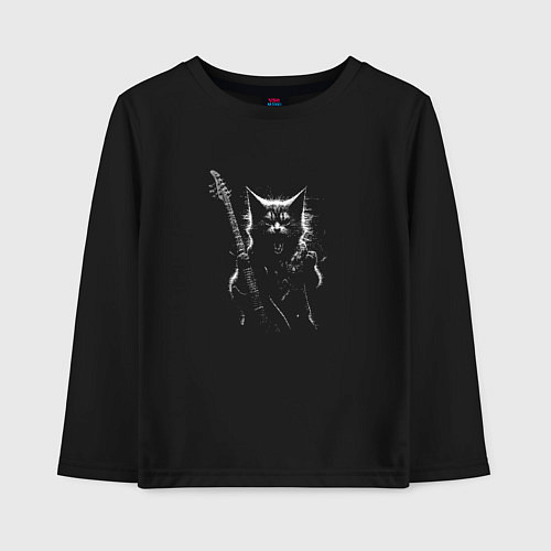 Детский лонгслив Black metal cat / Черный – фото 1