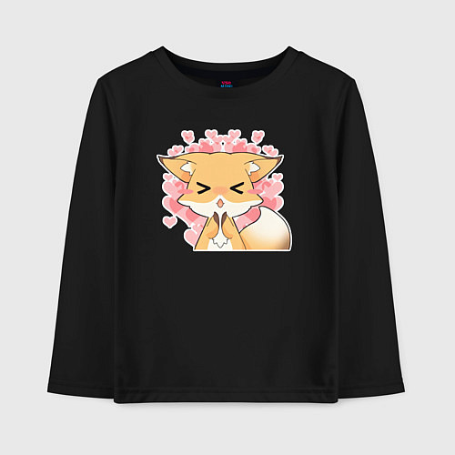 Детский лонгслив Милая лисичка в сердечках / Черный – фото 1