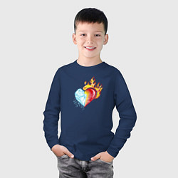 Лонгслив хлопковый детский Лёд и пламя Сердце, цвет: тёмно-синий — фото 2