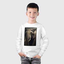 Лонгслив хлопковый детский Портрет слона, цвет: белый — фото 2