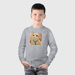 Лонгслив хлопковый детский Cat smiling meme art, цвет: меланж — фото 2