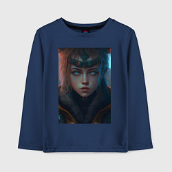 Лонгслив хлопковый детский Девочка в стиле киберпанк, цвет: тёмно-синий