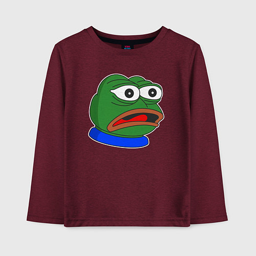 Детский лонгслив Лягушонок Пепе в ужасе полном / Меланж-бордовый – фото 1