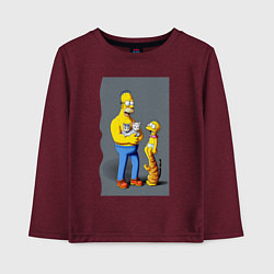 Лонгслив хлопковый детский Homer Simpson and cats - нейросеть арт, цвет: меланж-бордовый
