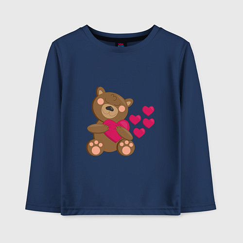 Детский лонгслив Влюбленный медведь с сердцем / Тёмно-синий – фото 1