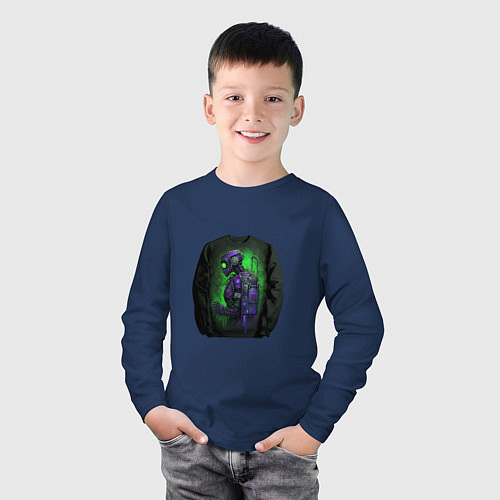 Детский лонгслив С артом робота на свитшоте / Тёмно-синий – фото 3
