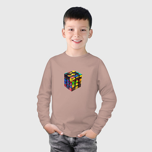 Детский лонгслив Кубик-рубик / Пыльно-розовый – фото 3