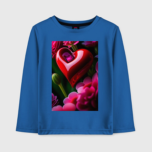 Детский лонгслив Сердце с цветами / Синий – фото 1
