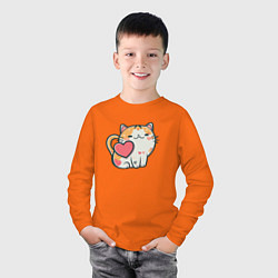 Лонгслив хлопковый детский Котик с сердечками, цвет: оранжевый — фото 2