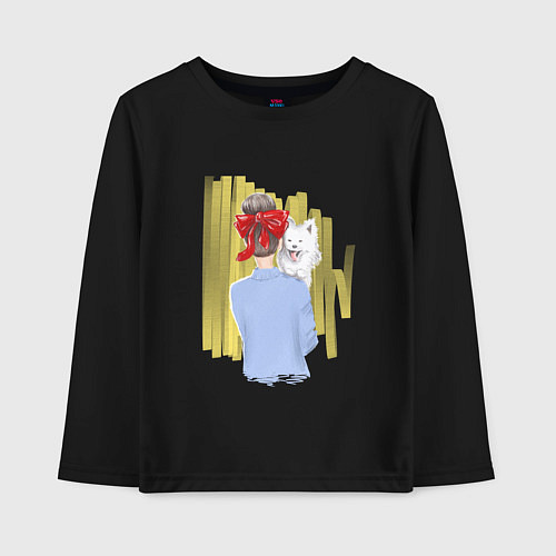 Детский лонгслив Девушка с собачкой / Черный – фото 1