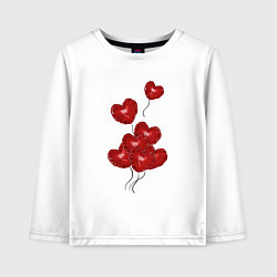 Лонгслив хлопковый детский Улетающие воздушные шарики в виде сердечка, цвет: белый