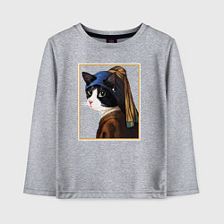 Лонгслив хлопковый детский Кошечка с жемчужной сережкой Ян Вермеер, цвет: меланж