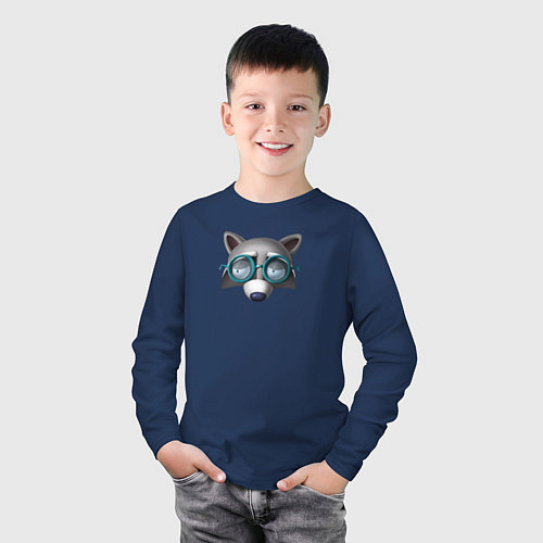 Детский лонгслив Хитрый енот в очках / Тёмно-синий – фото 3