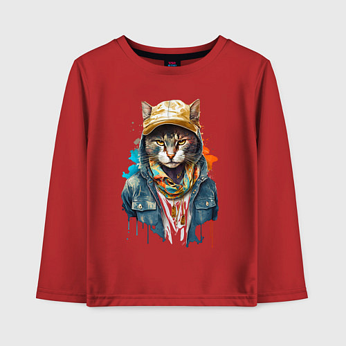 Детский лонгслив Кот репер / Красный – фото 1