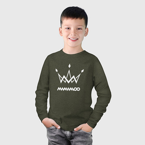 Детский лонгслив Mamamoo white logo / Меланж-хаки – фото 3