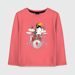 Лонгслив хлопковый детский Пингвин- барабанщик, цвет: коралловый
