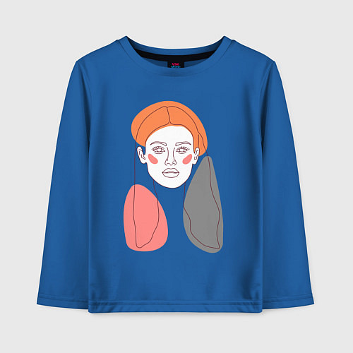 Детский лонгслив Лайн арт портрет девушки в стиле минимализм / Синий – фото 1