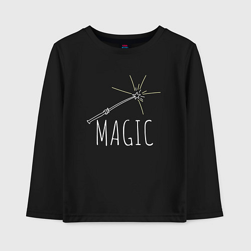 Детский лонгслив Magic надпись и волшебная палка / Черный – фото 1