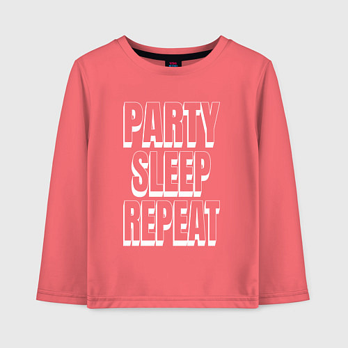 Детский лонгслив Party sleep repeat надпись с тенью / Коралловый – фото 1