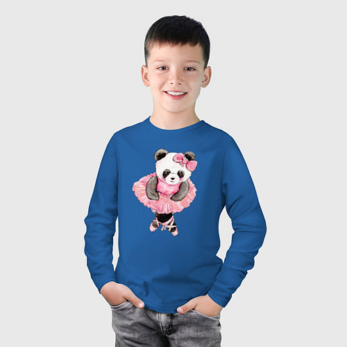 Детский лонгслив Милая животная панда балерина акварель / Синий – фото 3