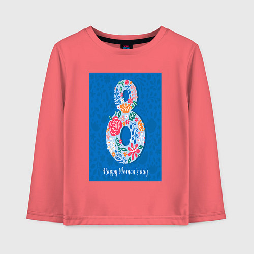 Детский лонгслив Цветочный дизайн для женского дня / Коралловый – фото 1